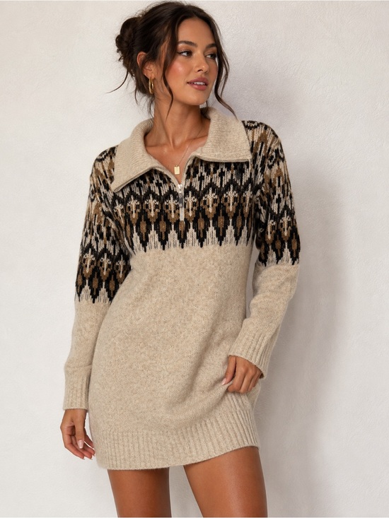 Steve Madden Sweaters - Steve Madden Fair Isle Sweater Dress Women’s Small Quarter Zip Nordic Knit